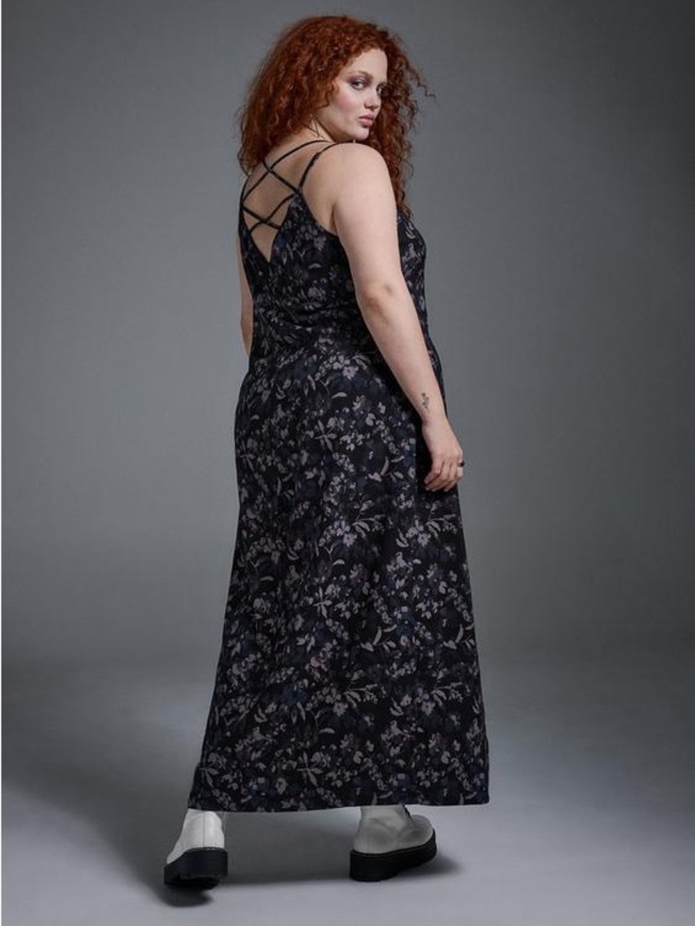 torrid Black and Gray Floral Slip Maxi Dress - Picture 2 of 16